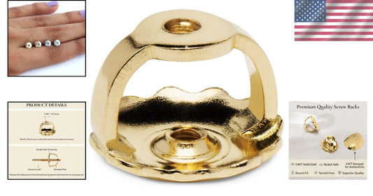 Threaded 14K Yellow Gold Earring Back, Polished & Skin-Safe - 0.040" Post