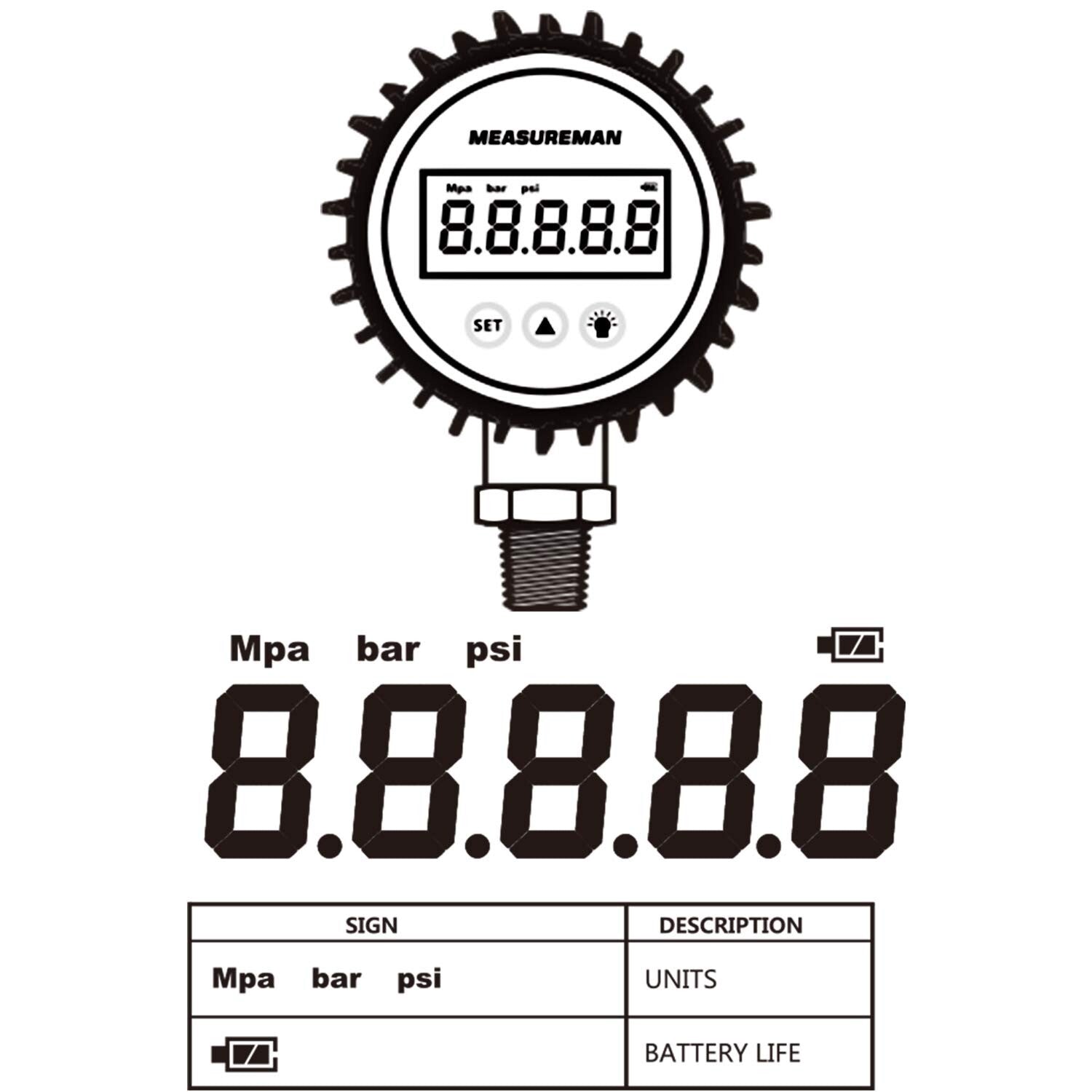 Precision Digital Pressure Gauge with 3-1/8" Dial, 0-5000psi, 150% Overload