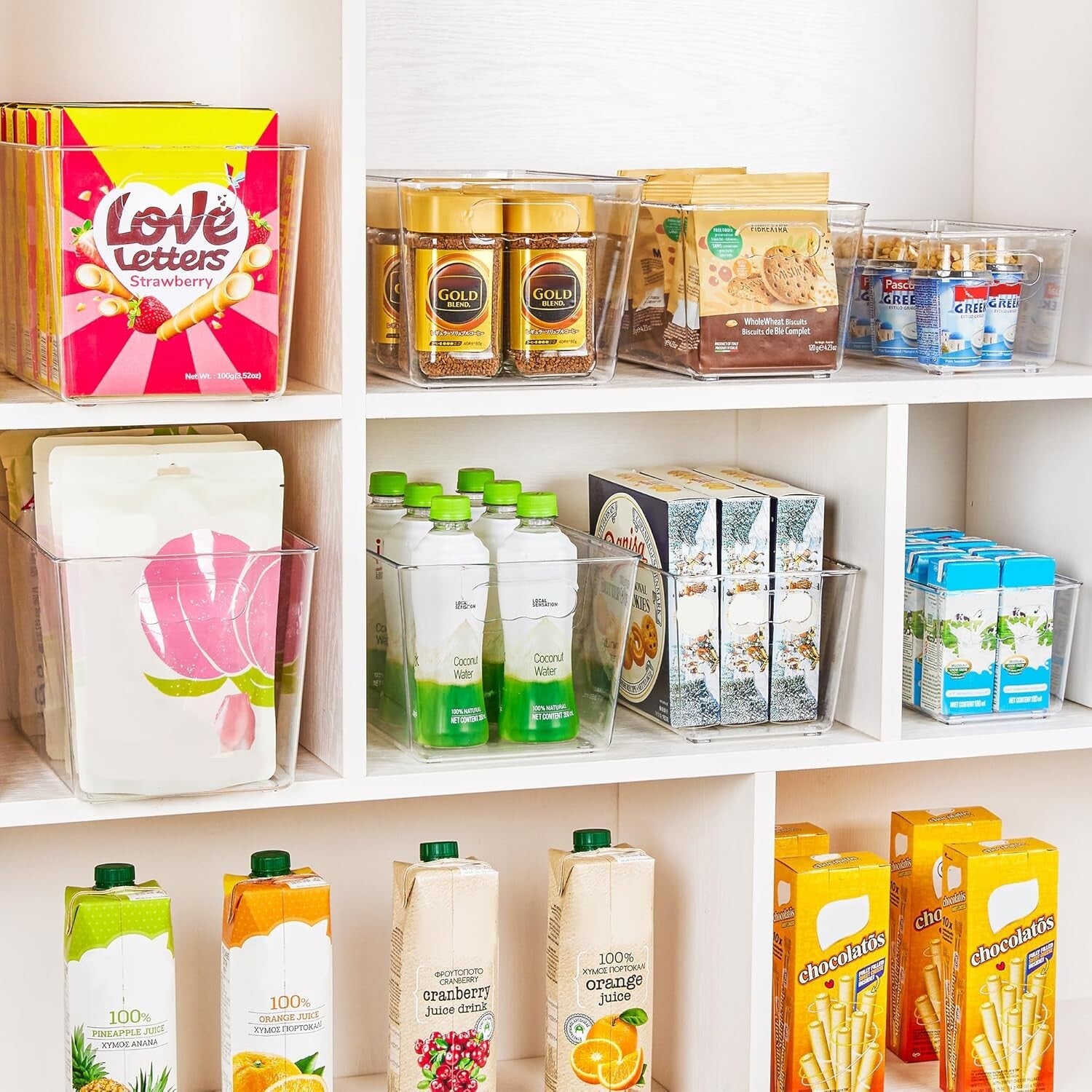 10-Pack Clear Plastic Storage Bins with Handles - Pantry & Kitchen Organizer