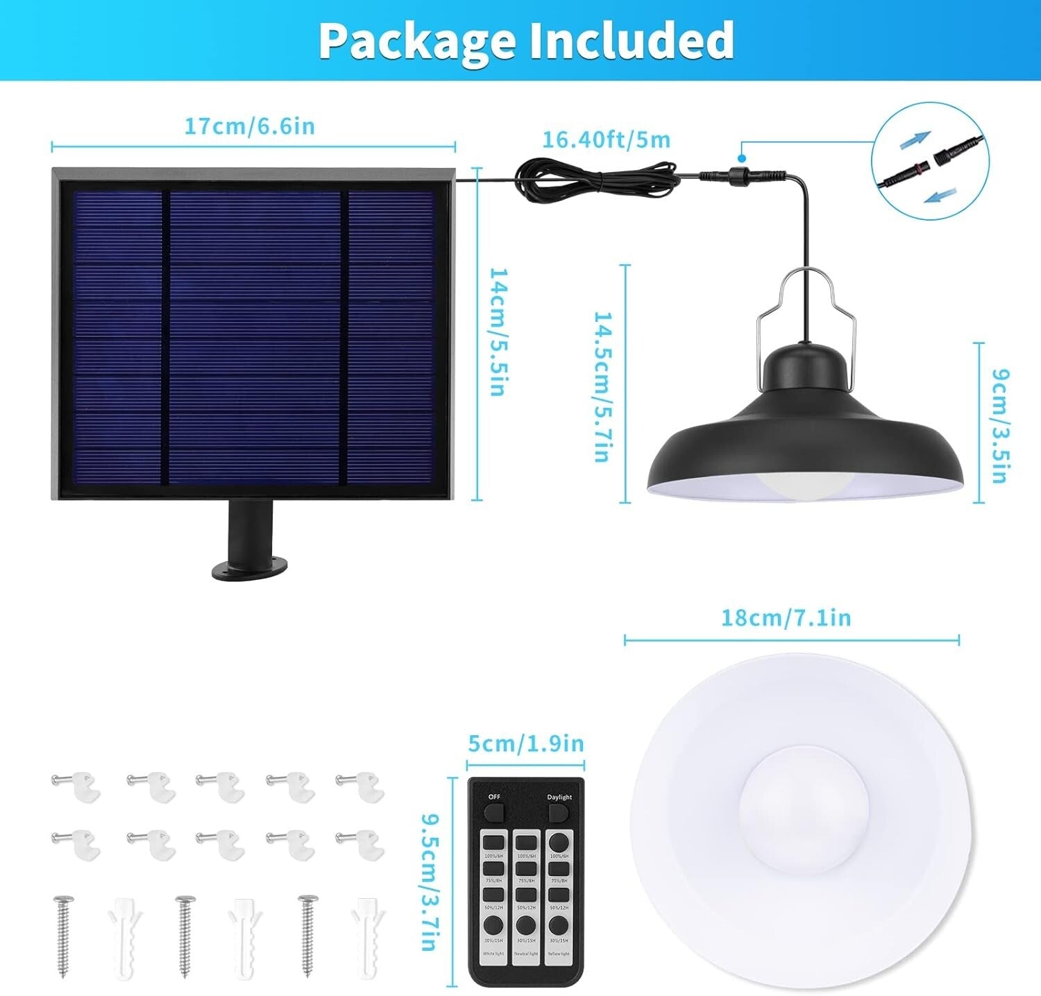 Adjustable Color Temperature Solar Pendant Light - Remote-Controlled & Dimmable