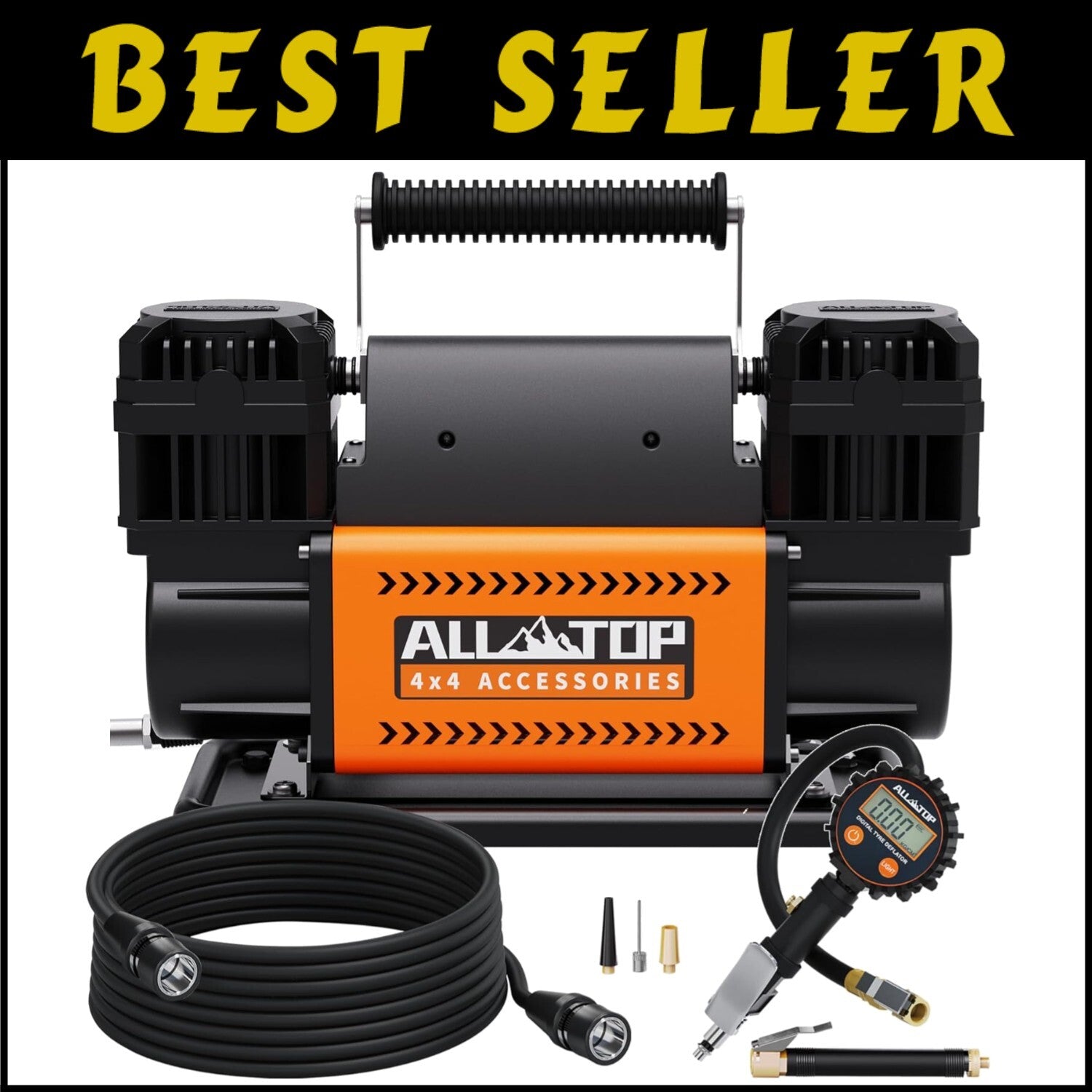 Compact Dual Cylinder Tire Inflator with Digital Gauge - 12V Heavy Duty Pump