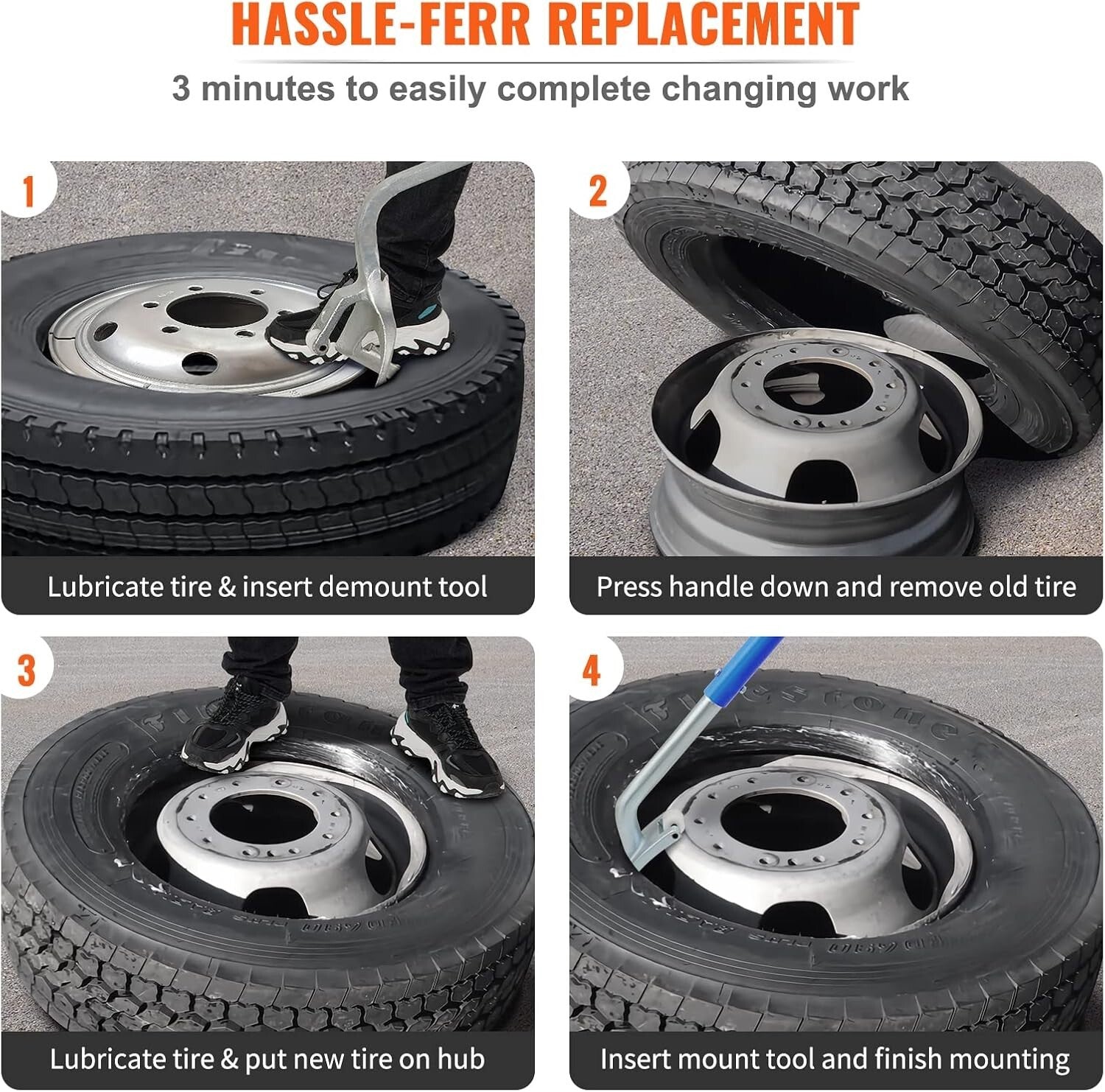 Durable Tubeless Tire Changing Tool with Easy One-Person Operation - 22.5"-24.5"