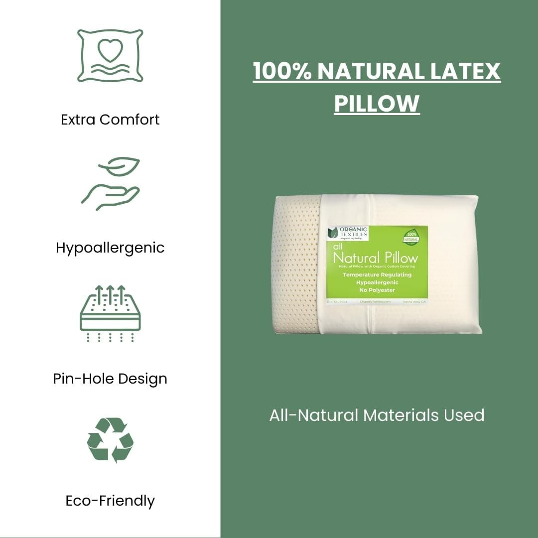 Breathable King Size Natural Latex Pillow with Organic Cotton - Neck Pain Relief