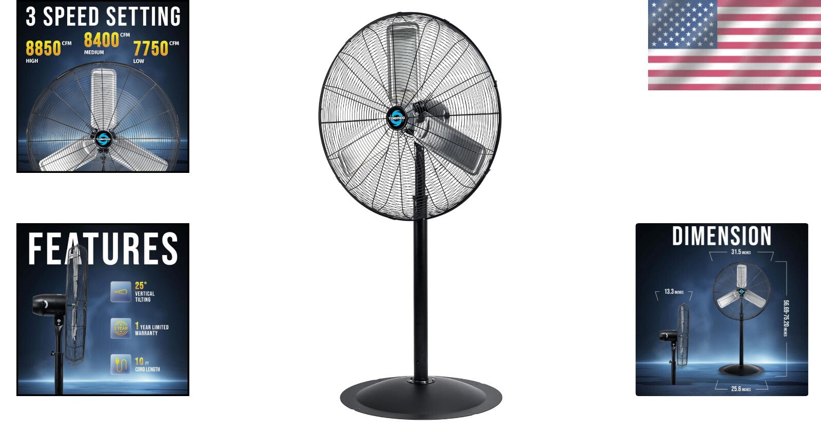 Durable Non-Oscillating Metal Fan - 30'' Height for Commercial Use, Low Noise