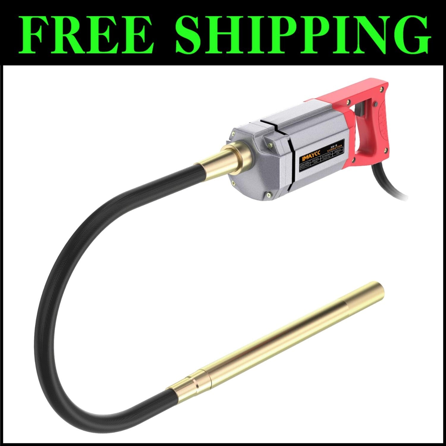 Efficient 1300W Concrete Vibrating Tool - 6.6 FT Long Copper Shaft for Easy Use