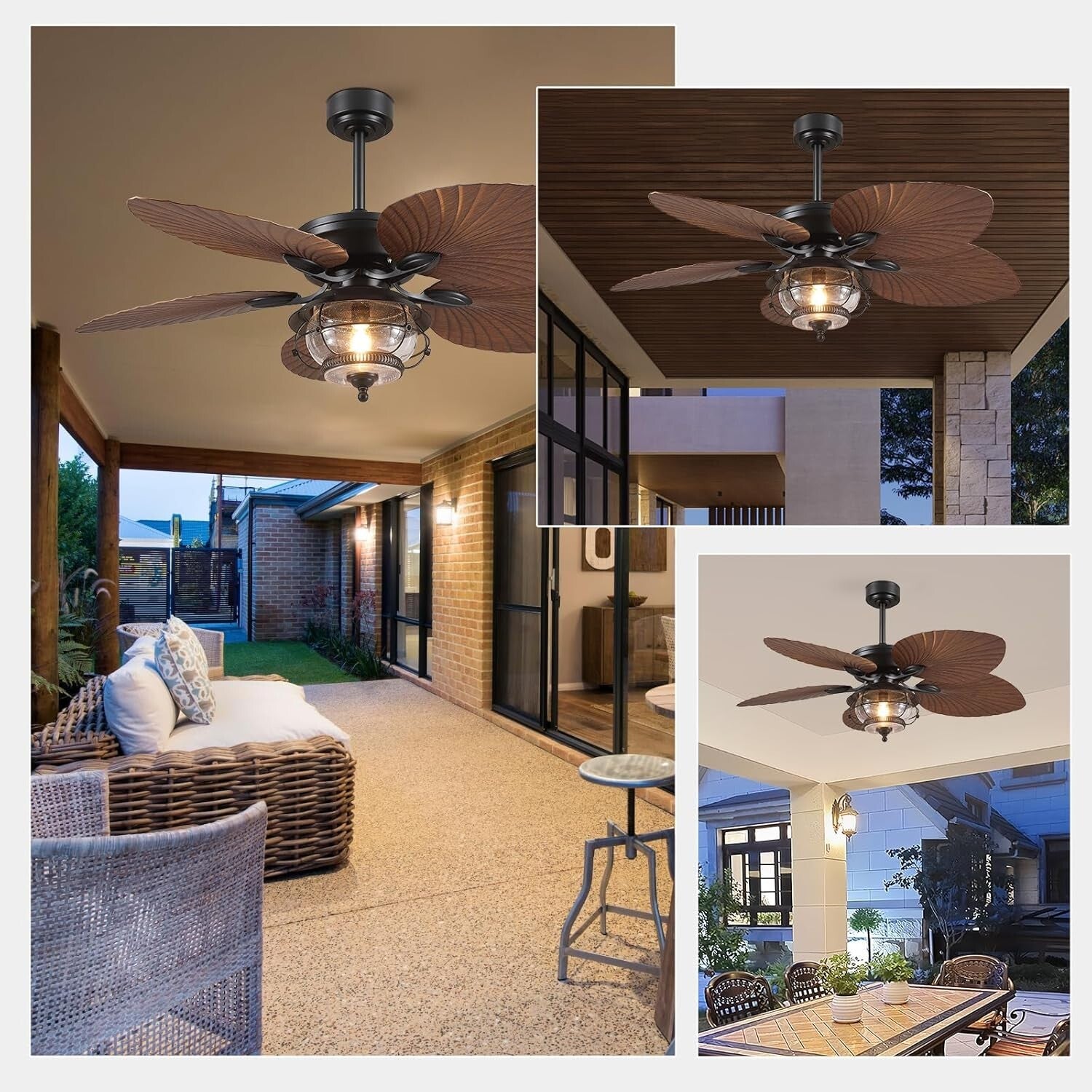 Remote Control 52 Inch Tropical Ceiling Fan with LED Light for Indoor/Outdoor