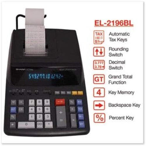 Elegant 12-Digit Desktop Printing Calculator with Large Blue Fluorescent Display