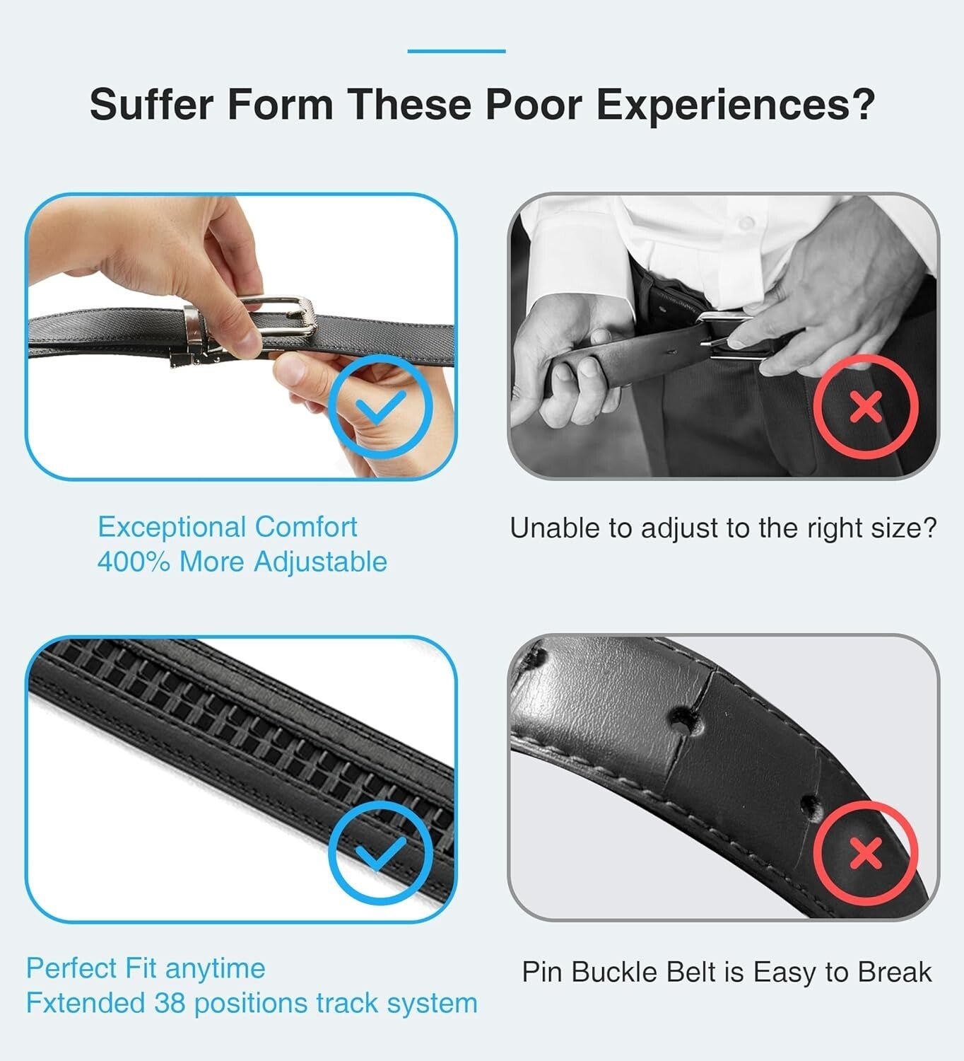 Men's Luxury Adjustable Ratchet Leather Belt Pack of 2 - Black, Fits All Sizes