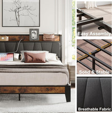 Load image into Gallery viewer, King Size Bed Frame with Storage Headboard &amp; Charging Station - Easy Assembly