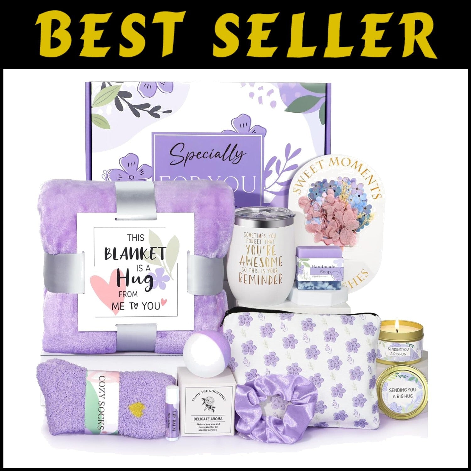 Self-Care Spa Gift Set: Flannel Blanket, Bath Bombs & Essentials for Her