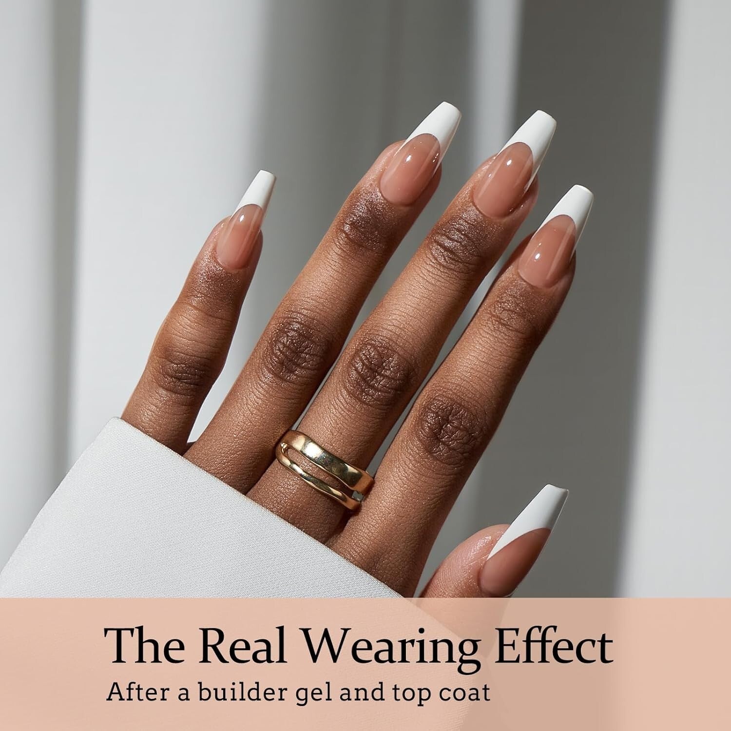 Easy Application French Gel Nail Kit - Brown Medium Coffin with 30-Day Longevity