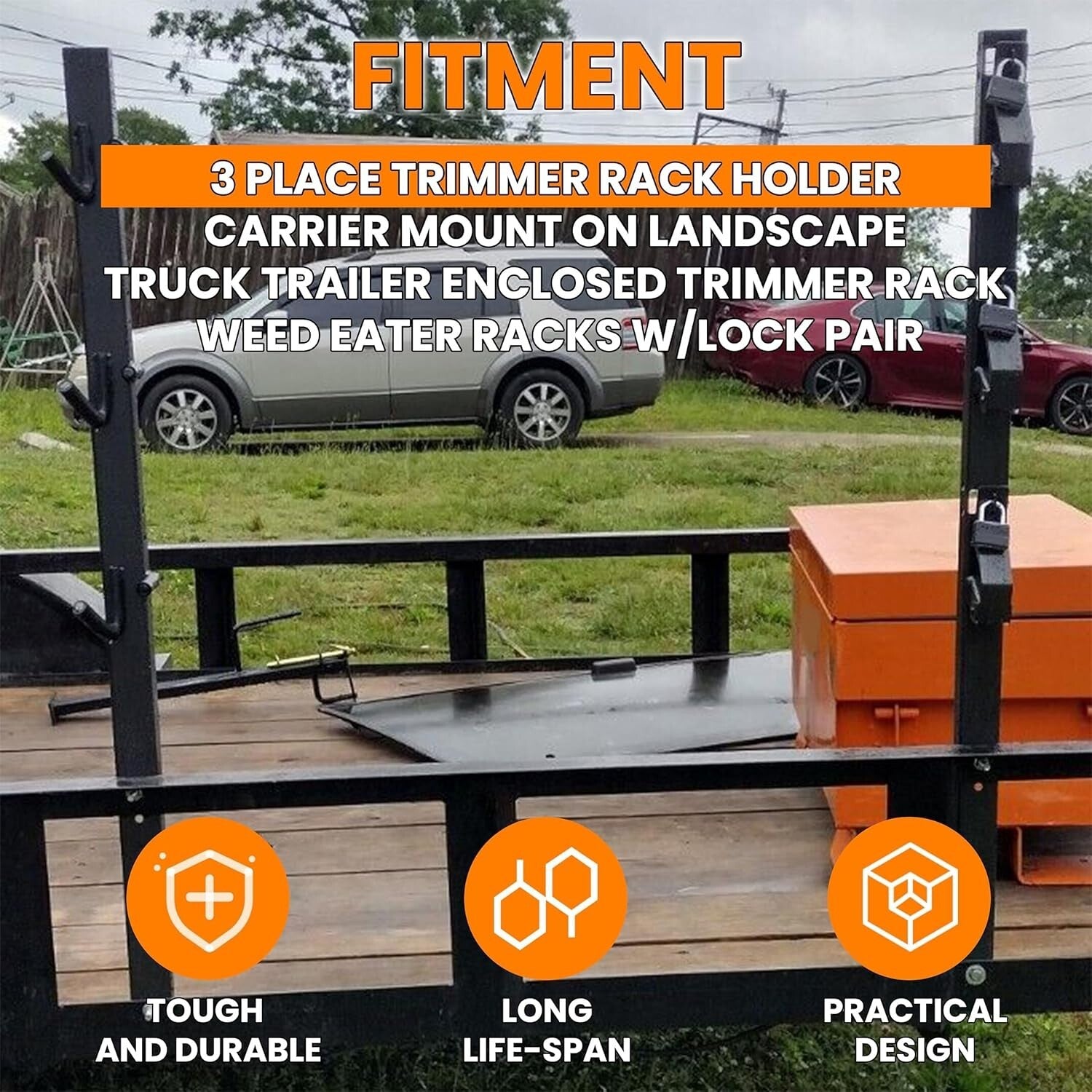 3 Place Locking Trimmer Rack Carrier with Weather-Resistant Steel Construction