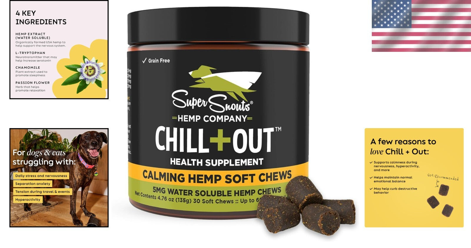 Organic Calming Pet Chews with Hemp & L-Tryptophan – 30 Beef Liver Soft Chews