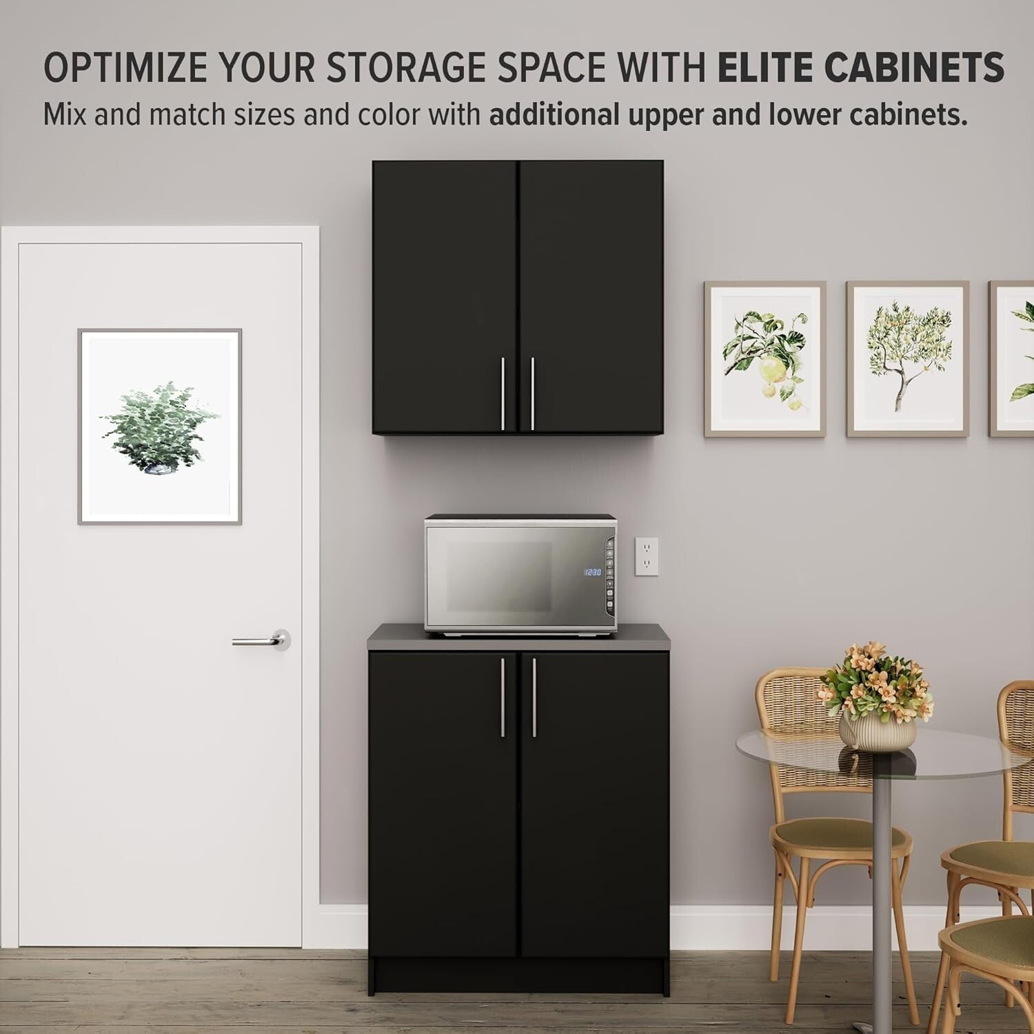 Elite 32-Inch Black Wall Cabinet: Stylish & Adjustable Storage Solution
