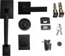 Load image into Gallery viewer, Iron Black Finish Reversible Lever Door Handle &amp; Deadbolt for Modern Entrances