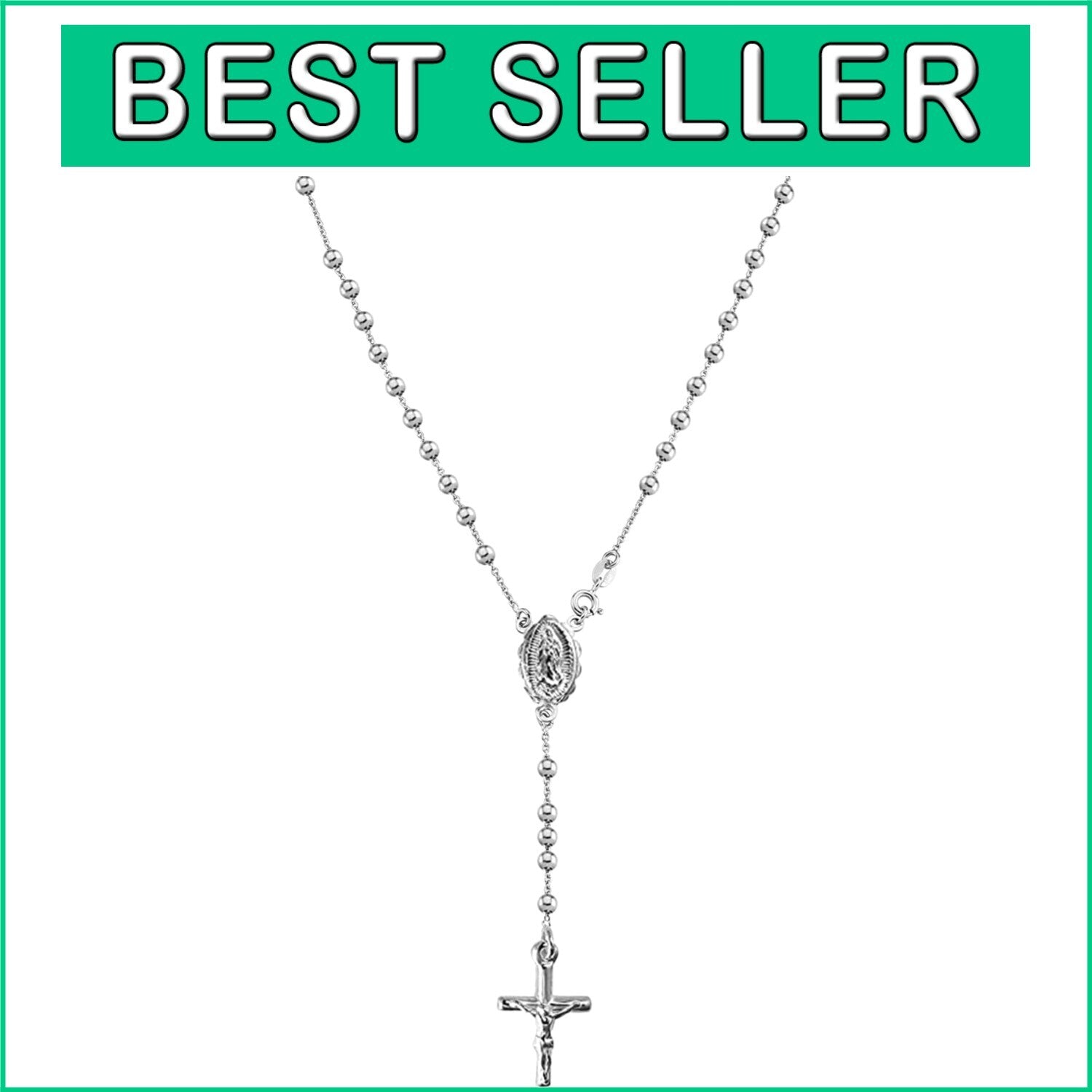 Elegant 20'' 925 Sterling Silver Y Necklace with Virgin Mary Pendant & Gift Box