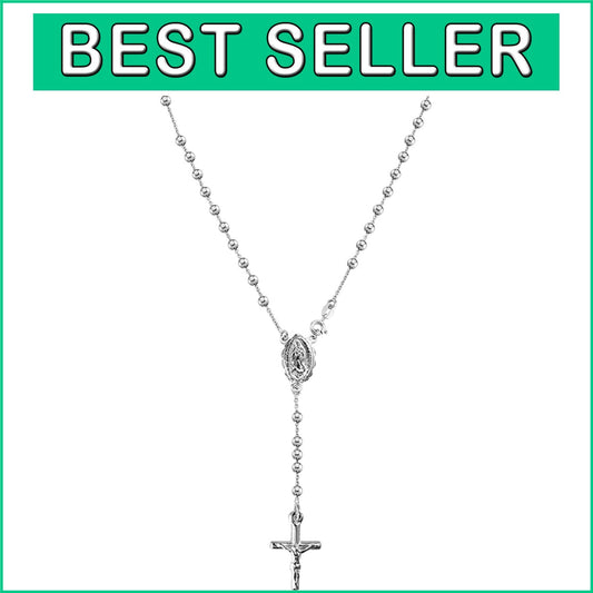 Elegant 20'' 925 Sterling Silver Y Necklace with Virgin Mary Pendant & Gift Box
