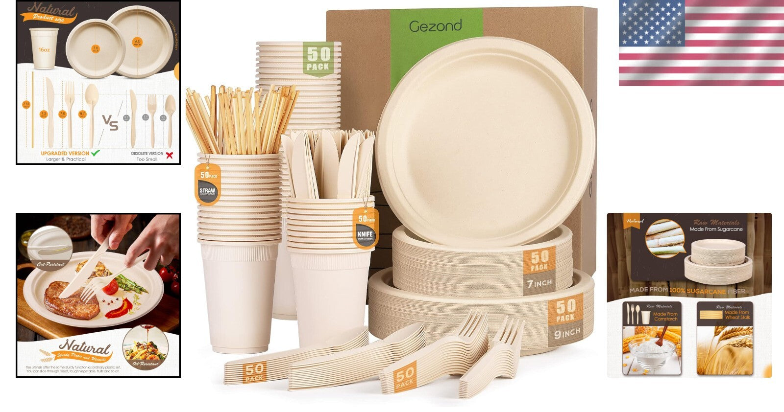 All-in-One Biodegradable Plates and Cutlery Set - Perfect for Weddings & Parties