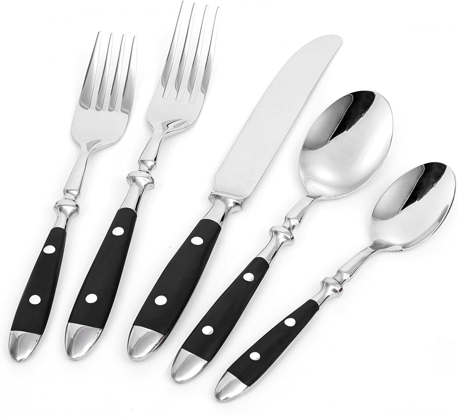 Everyday Black Handle Flatware Set - Mirror-Finished 20-Piece Cutlery for 4