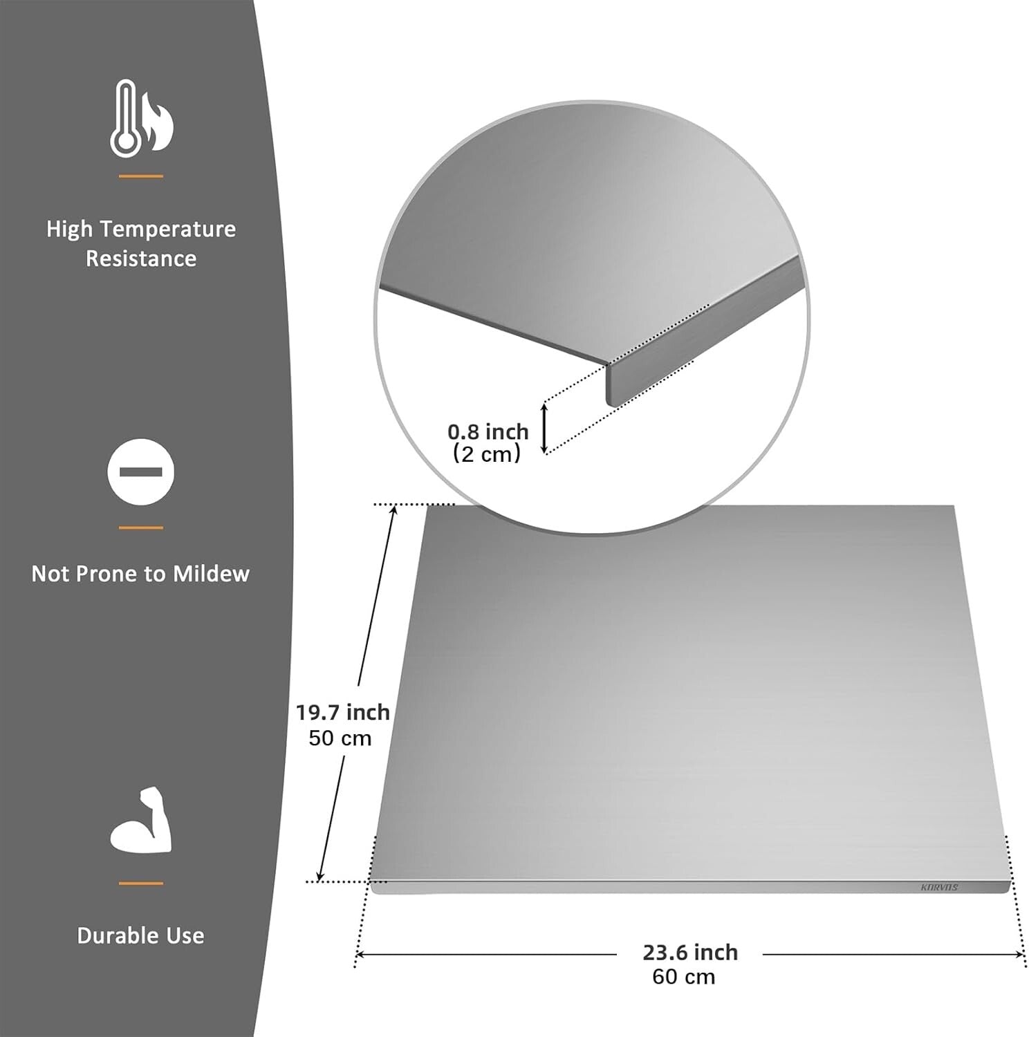 23.6 x 19.6 in Stainless Steel Cutting Board with Anti-Slip Mat - Heavy Duty