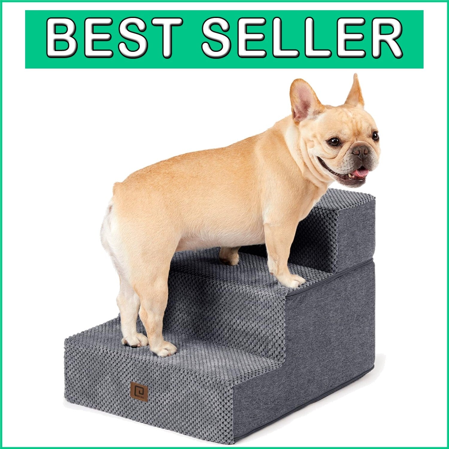 Foldable Dog Stairs Ramp for Small Pets - Non-Slip 3-Step Design in Grey