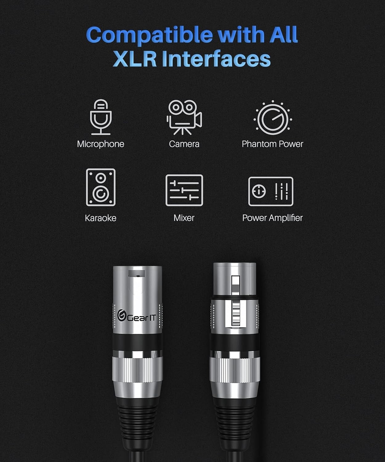 6-Pack XLR Audio Cables 10ft - Male to Female, Balanced Shielding for Clarity