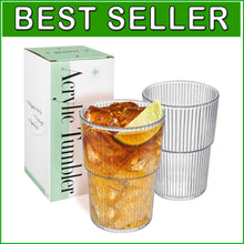 Load image into Gallery viewer, Set of 12 Unbreakable 17oz Ribbed Acrylic Drinking Tumblers - dishwasher safe
