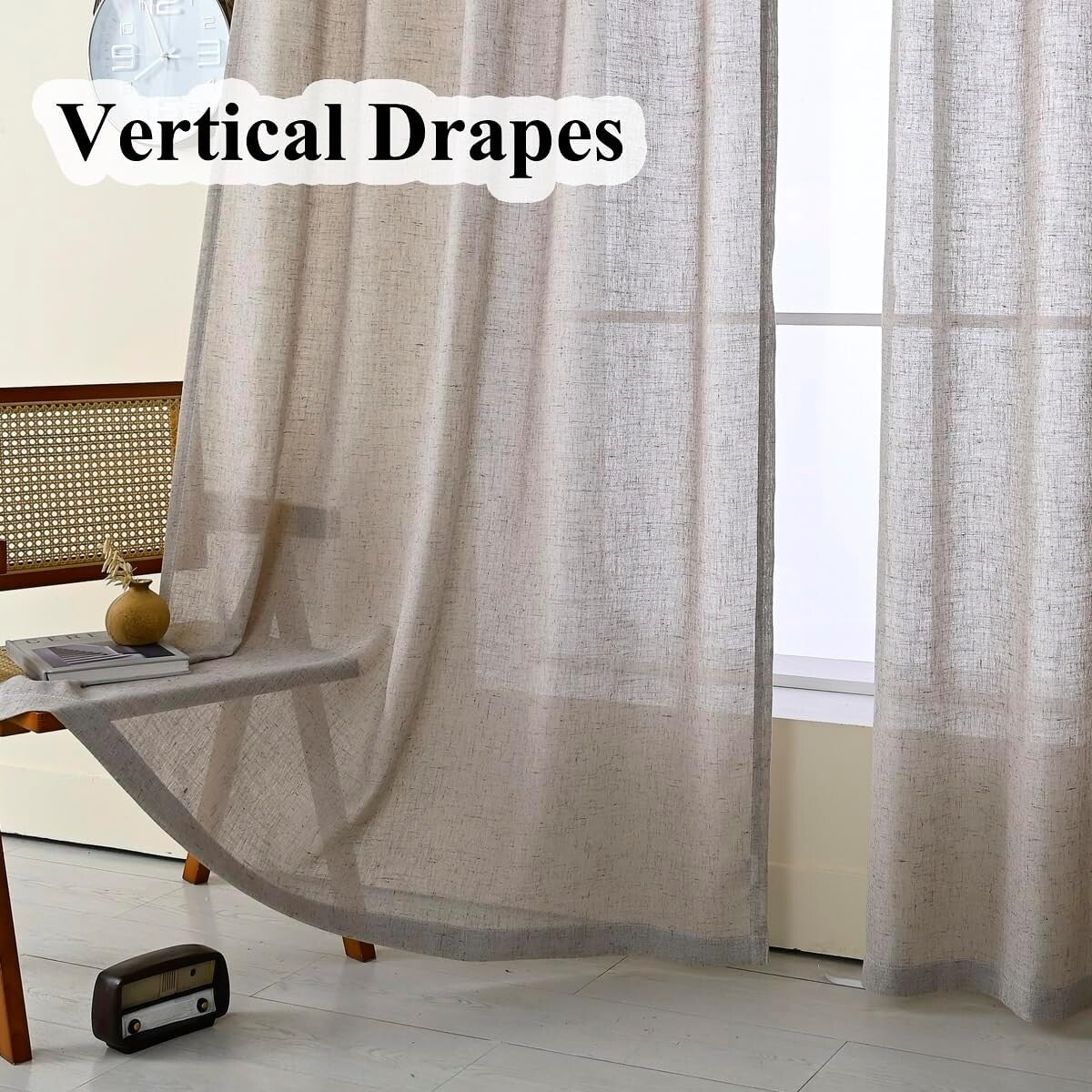 102-Inch Dark Taupe Faux Linen Custom Curtains - Rustic Sheer Drapes, 2 Panels