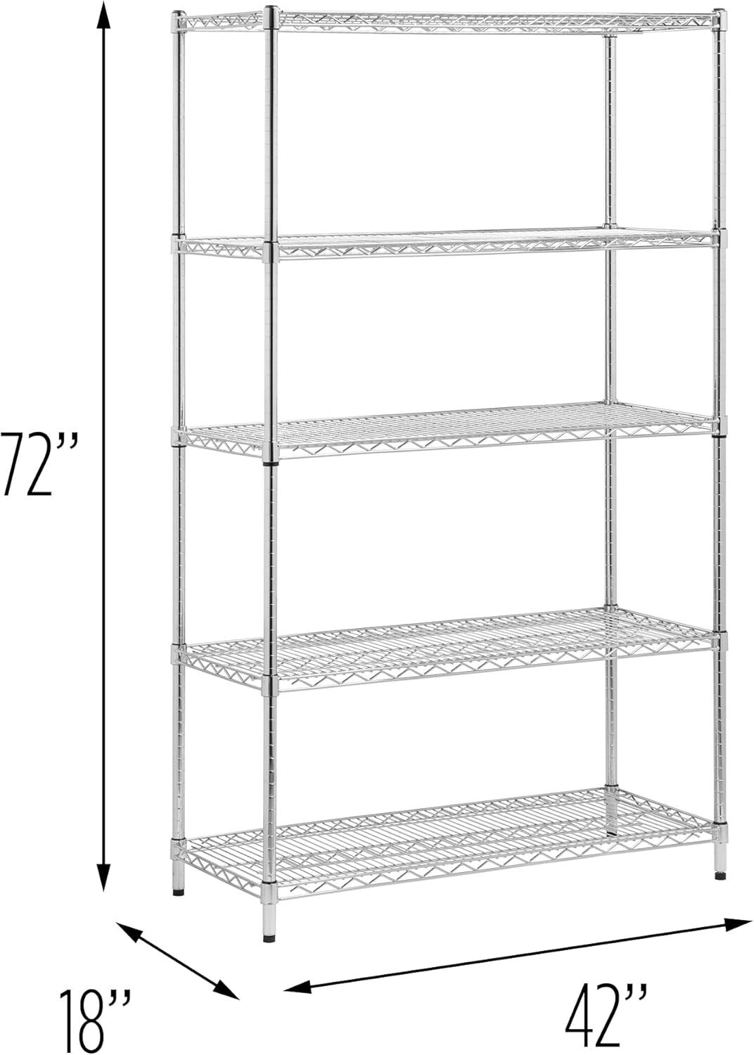 5-Tier Heavy-Duty Chrome Shelving Unit – 800 lbs Per Shelf, Adjustable Heights