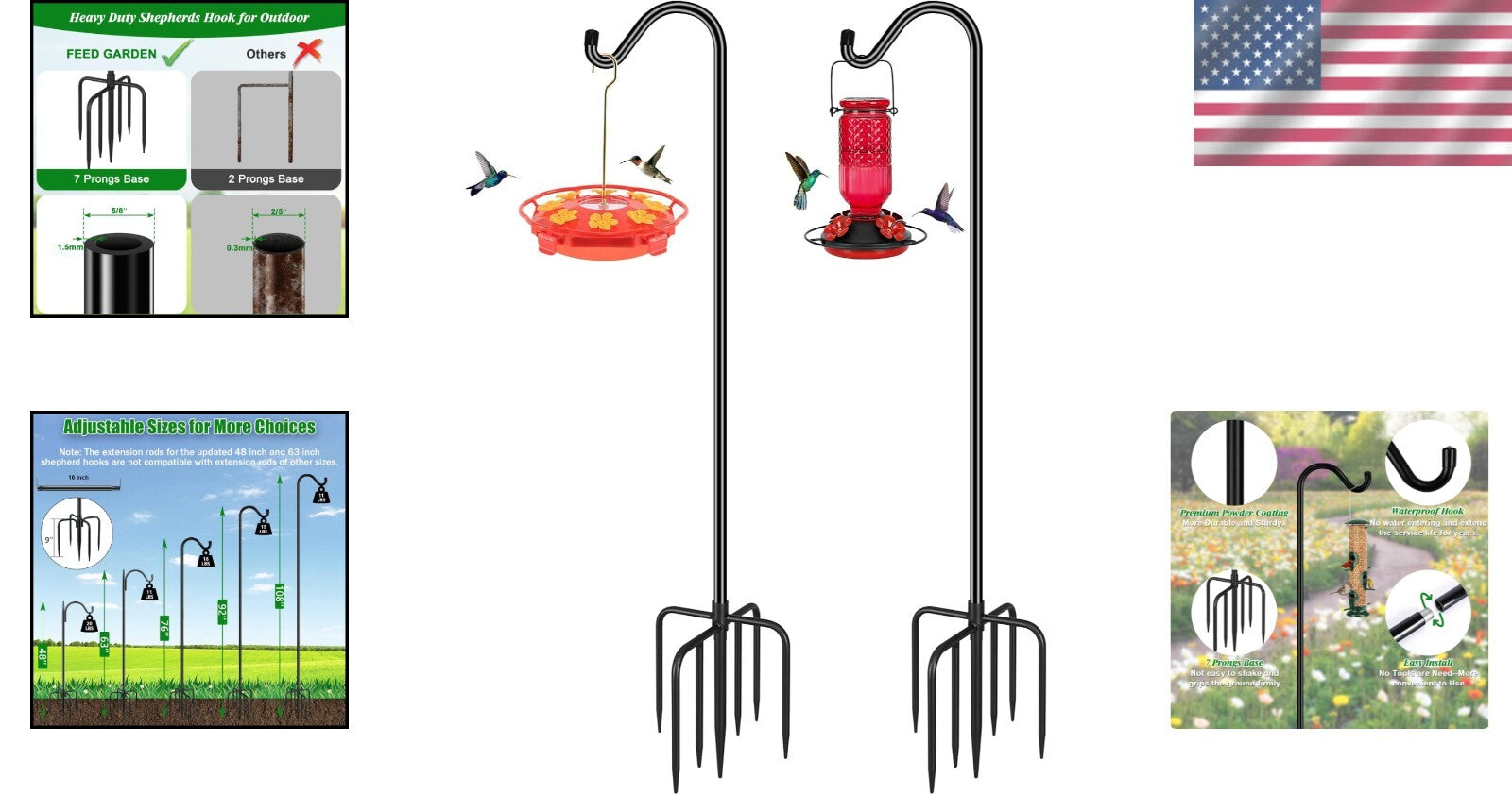 Sturdy Adjustable Shepherd Hooks - 76 Inches Tall for Plant Baskets & Lanterns