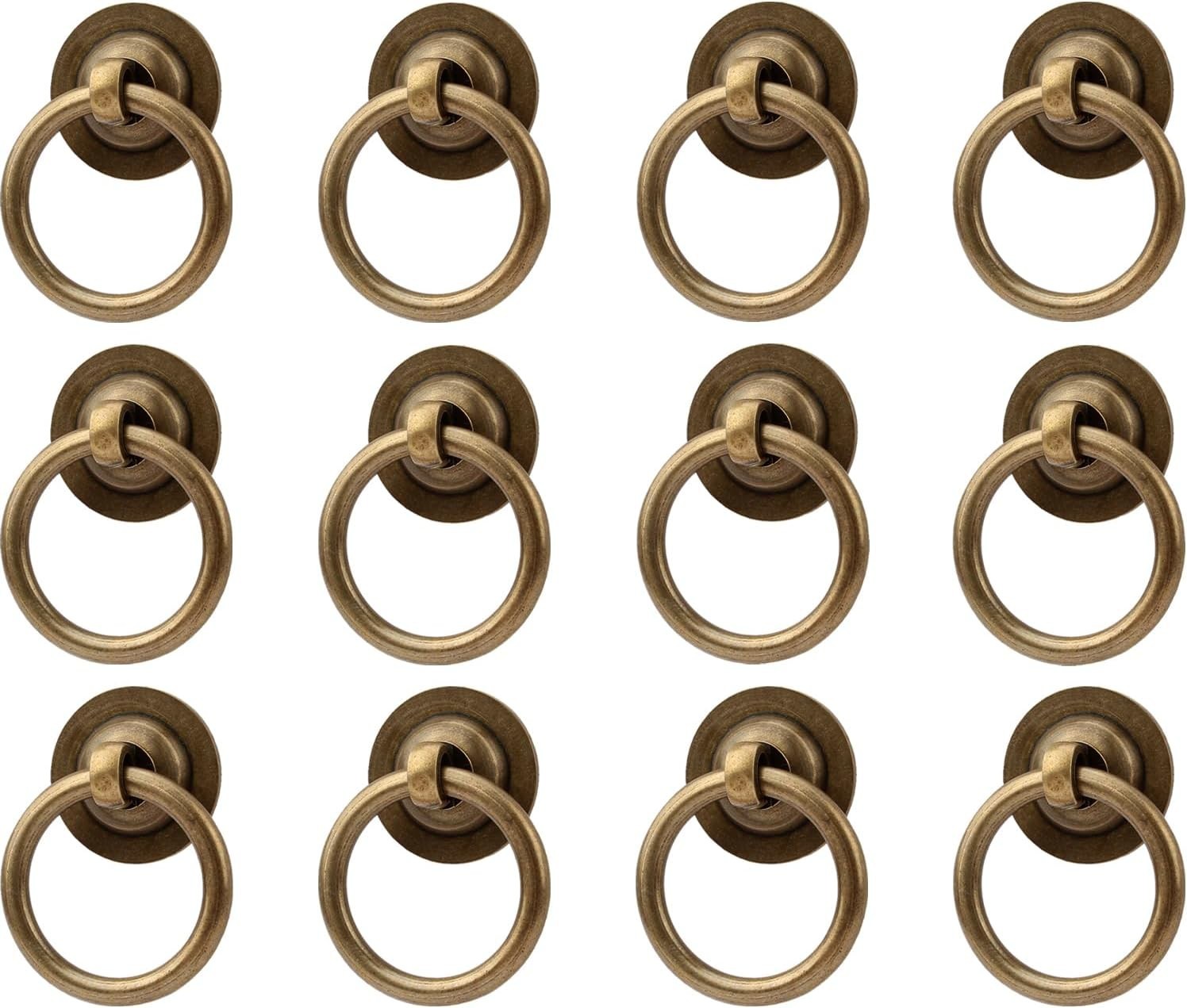 12 Elegant Antique Brass Ring Pulls for Cabinets - Effortless Installation