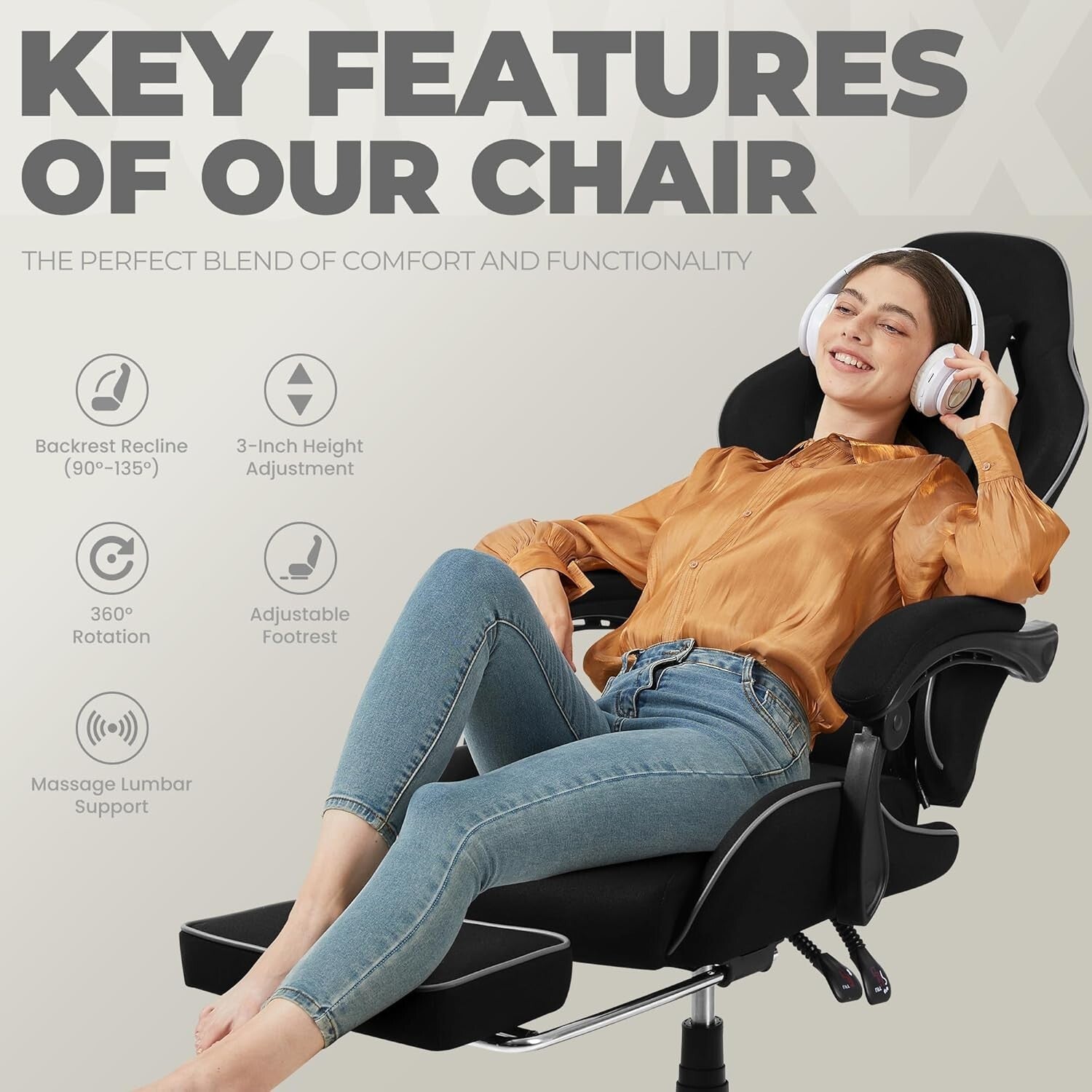 Adjustable Height Gaming Chair with Footrest & Recline - Perfect for Home Office