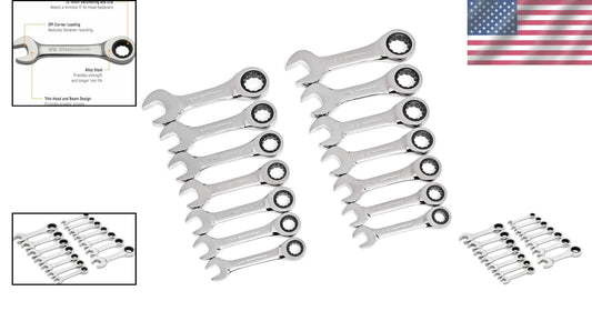 Professional 14 Pc. Stubby Ratcheting Wrench Set - Enhanced Grip & Access