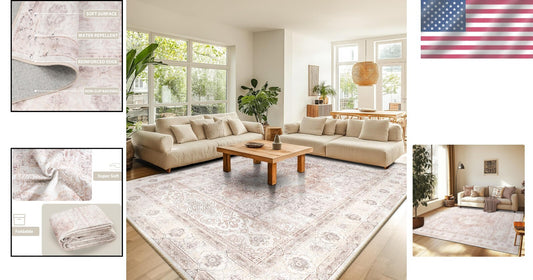 Cozy 8x10 Machine Washable Area Rug – Stylish Non-Slip Low Pile Home Decor