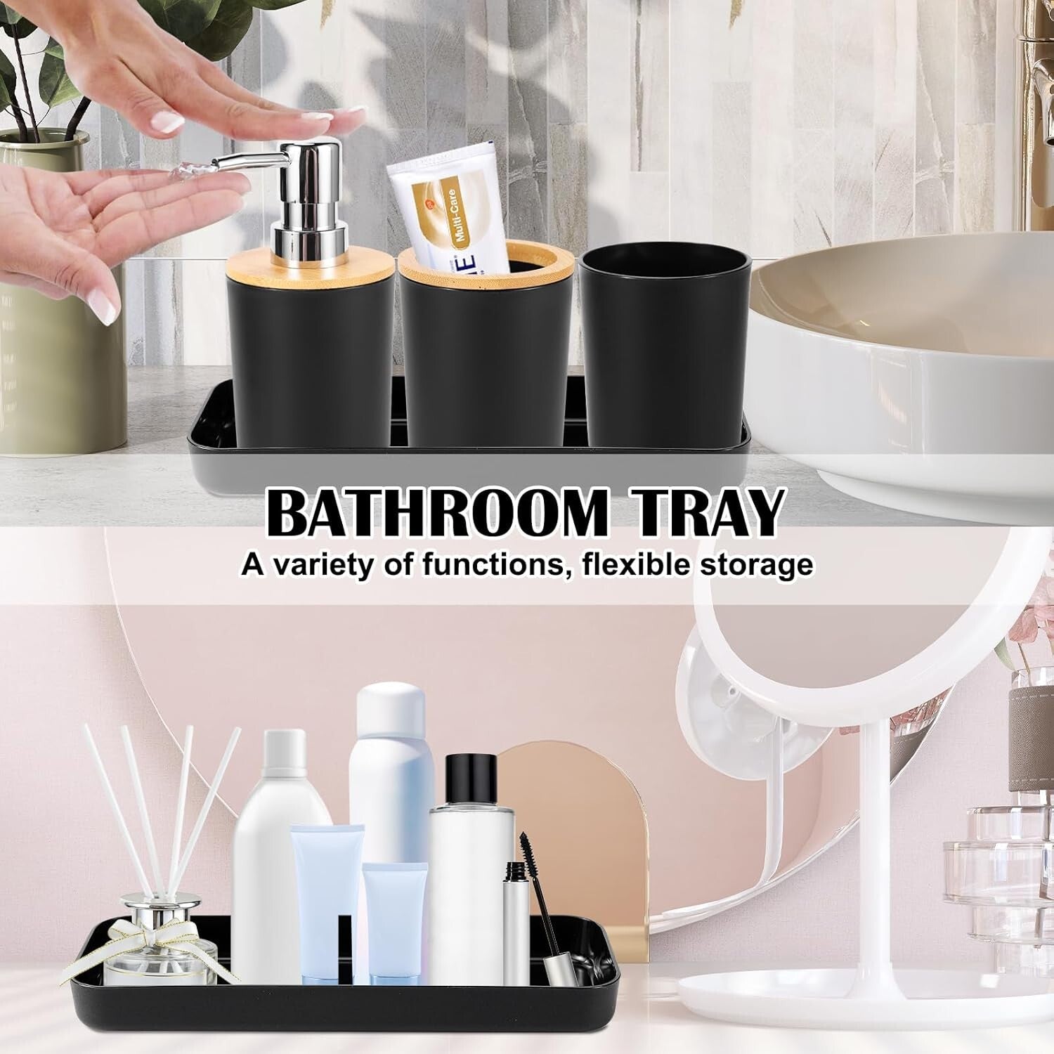 Elegant Black Bathroom Set - 9-Piece Accessories for Organization & Style