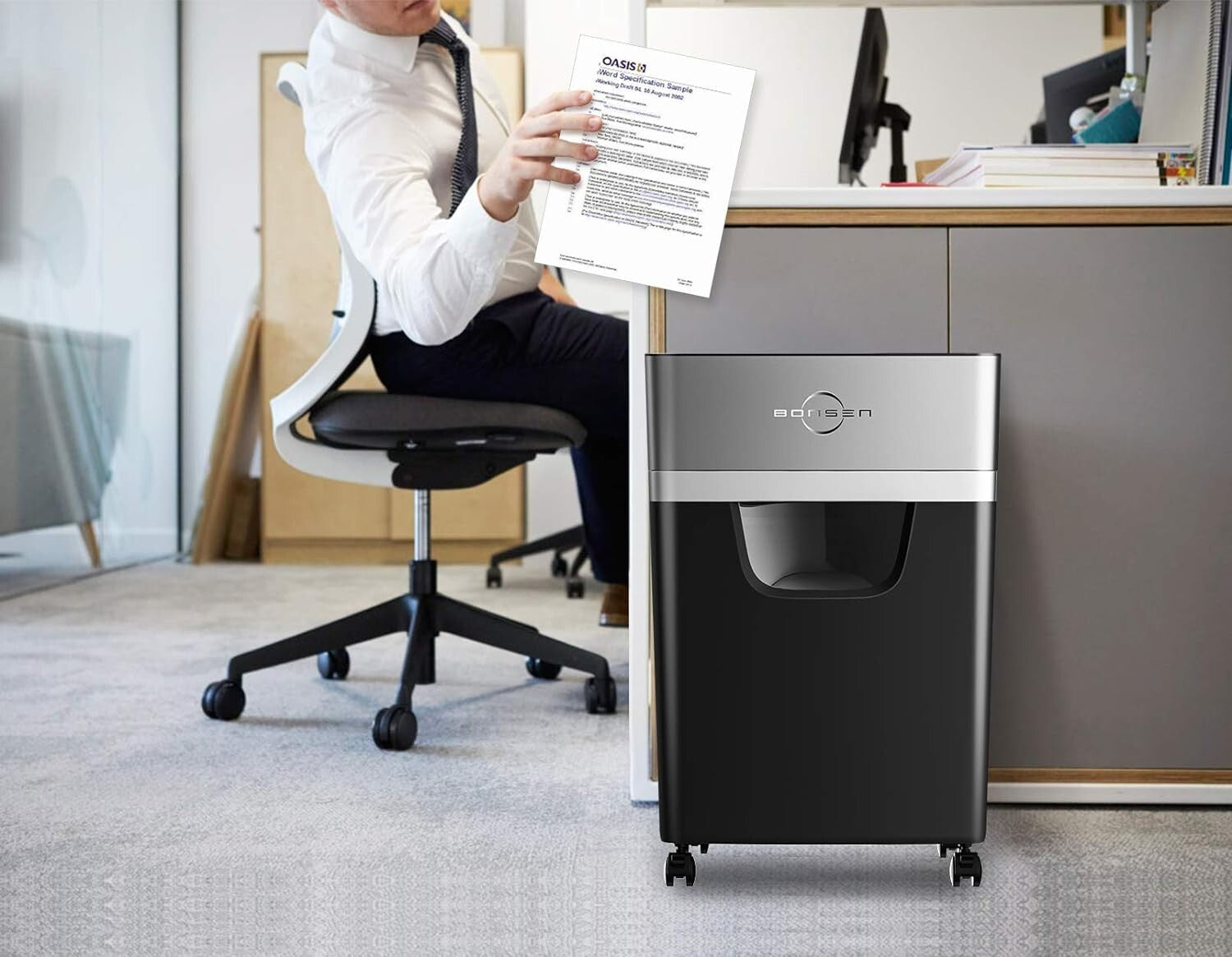 Quiet Office Paper Shredder with 5.3-Gallon Bin - Anti-Jam & Portable Design