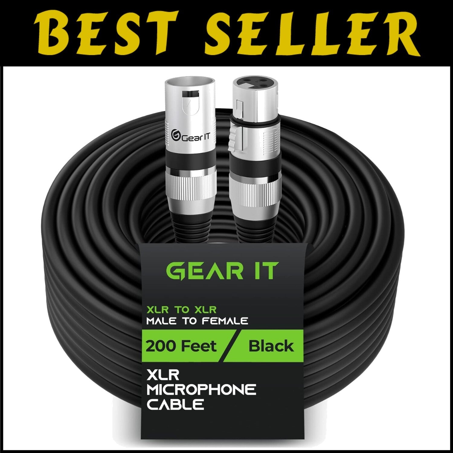 Durable 200ft XLR Male to Female Microphone Cable - Ideal for Music & Podcasts