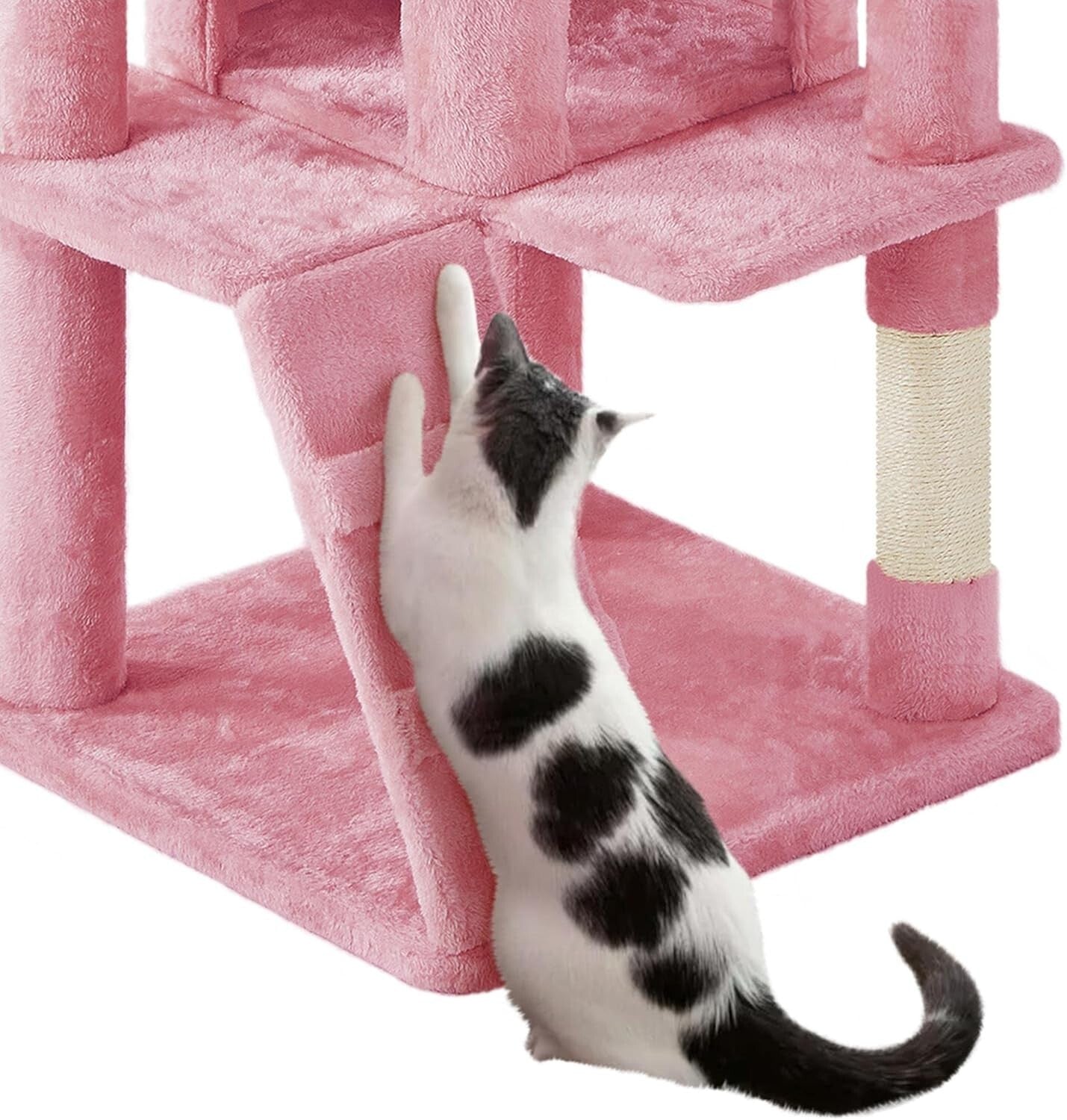 Stylish Multi-Level Cat Tree with Condos and Scratching Posts - 70in Pink