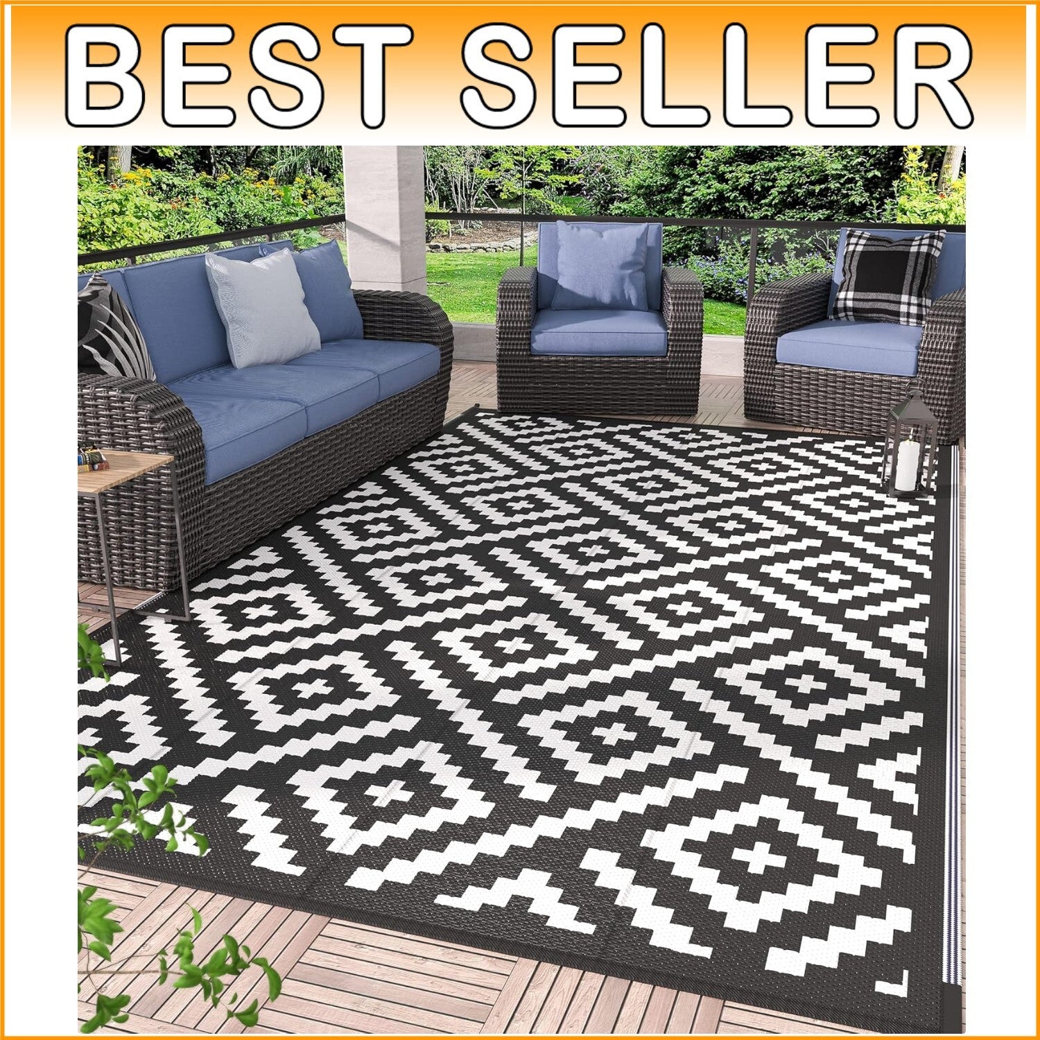 Black & White Geometric 5x8 Outdoor Area Rug - Durable Waterproof Solution
