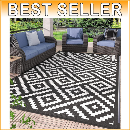 Black & White Geometric 5x8 Outdoor Area Rug - Durable Waterproof Solution