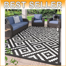 Load image into Gallery viewer, Black &amp; White Geometric 5x8 Outdoor Area Rug - Durable Waterproof Solution