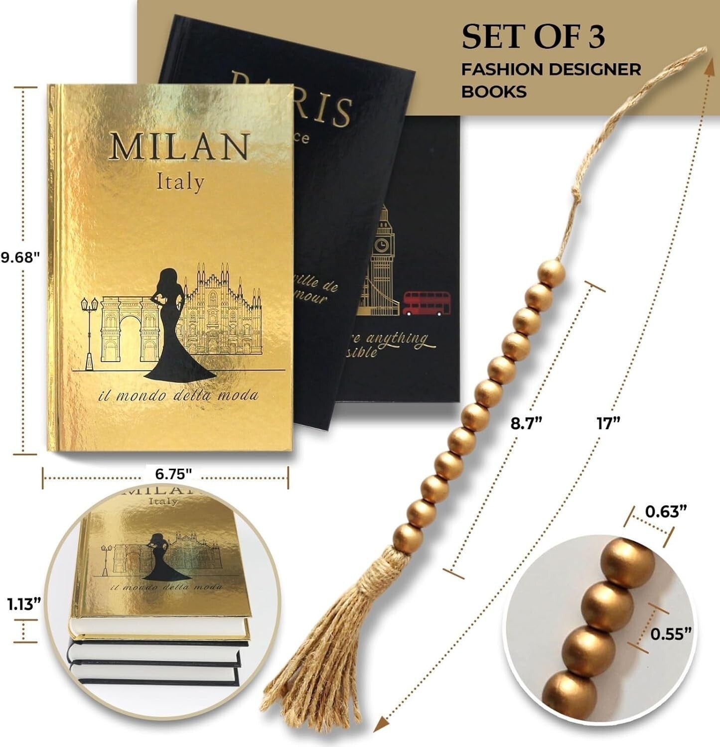 Stylish Decorative Book Set of 3 with Gold Accents - Perfect for Gift Giving