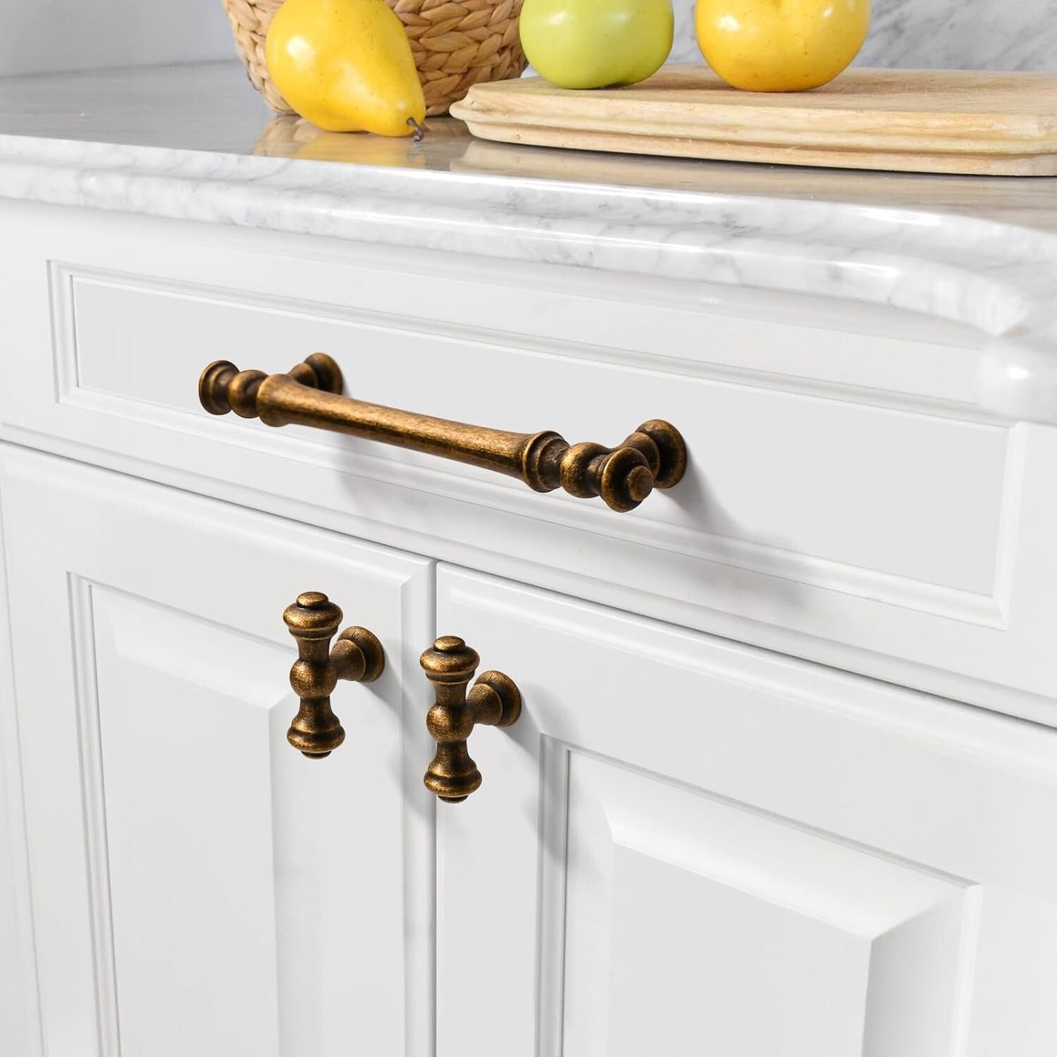 10-Pack Vintage Antique Brass Kitchen Cabinet Handles - 5" Center Spacing