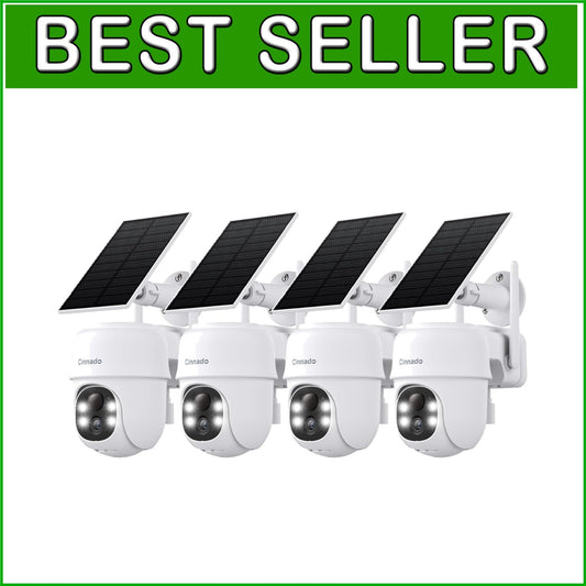 4-Pack 2K Solar Outdoor Security Cameras with 360° PTZ & Color Night Vision