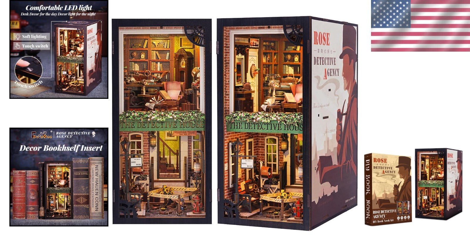 Rose Detective Agency DIY Book Nook Kit - Magical Miniature Decor with LED Light