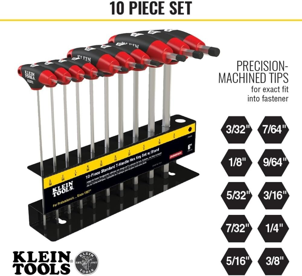 Durable T-Handle Allen Wrench Set with Organized Metal Stand - 10 Sizes Included