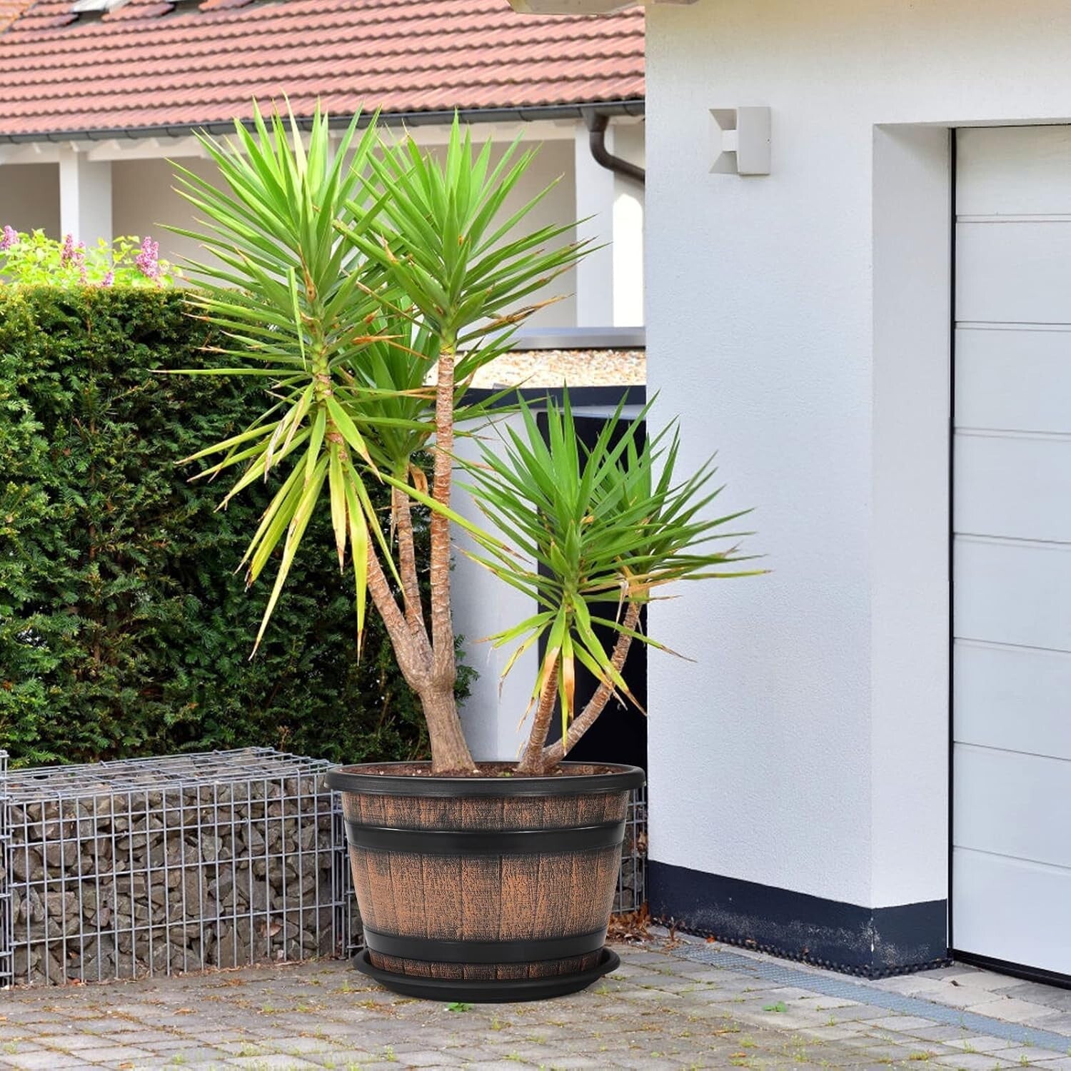 Elegant 14" Round Resin Flower Pots - 5-Gallon Whiskey Barrel Planter Design