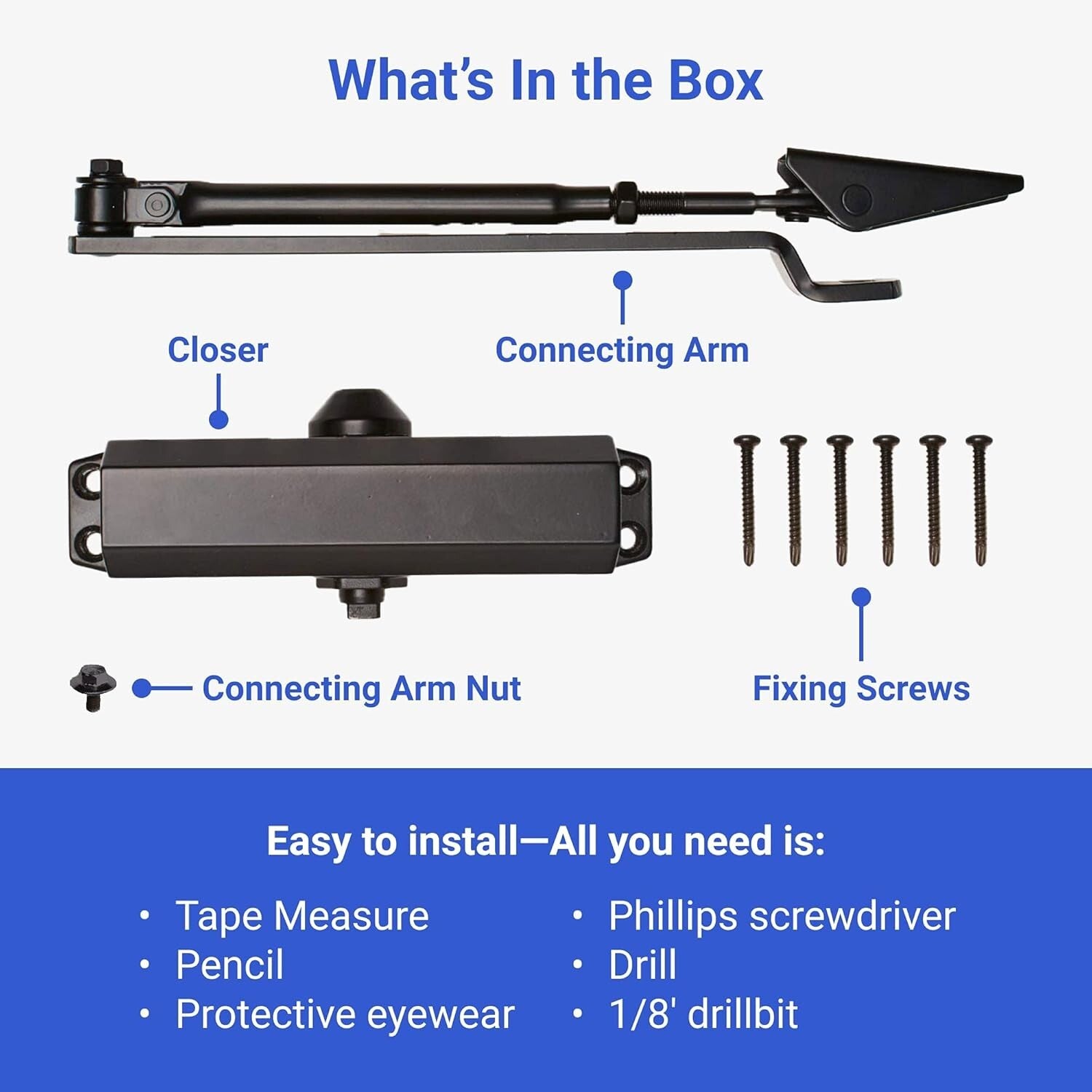 Adjustable Automatic Door Closer with Installation Kit - Ultra-Secure & Stylish
