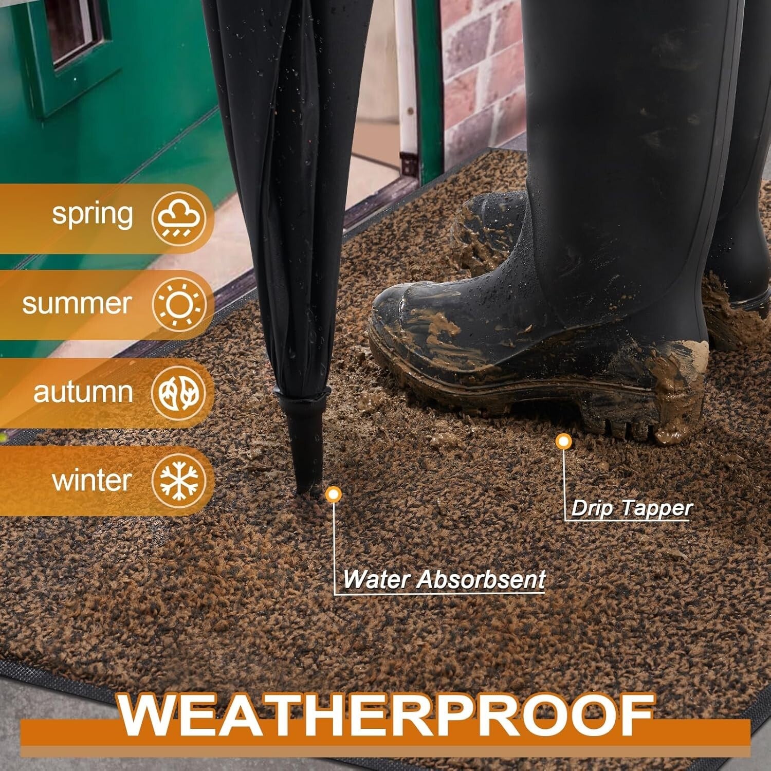 Durable Brown Outdoor Indoor Doormat 72'' x 48'' - Machine Washable Entry Rug