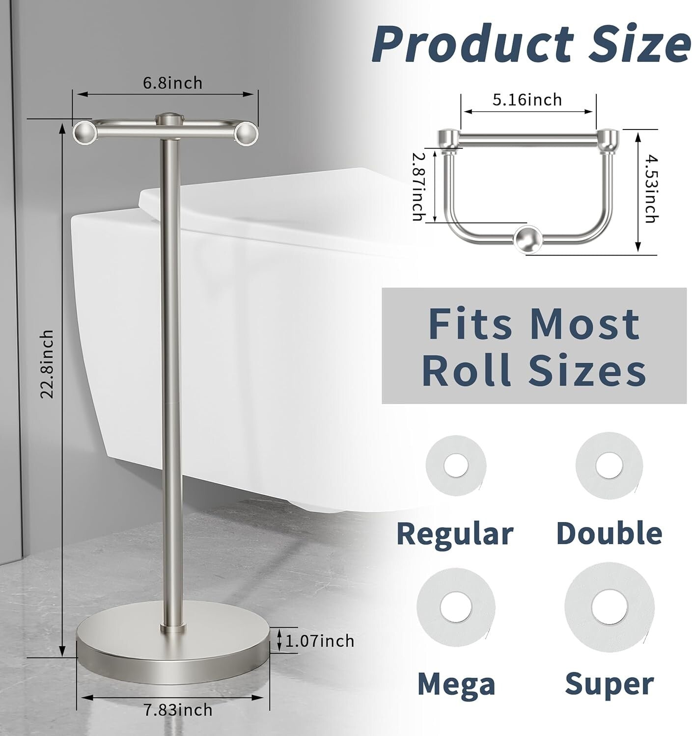 Floor Standing Toilet Paper Holder – Pivoting Stainless Steel with Stable Base